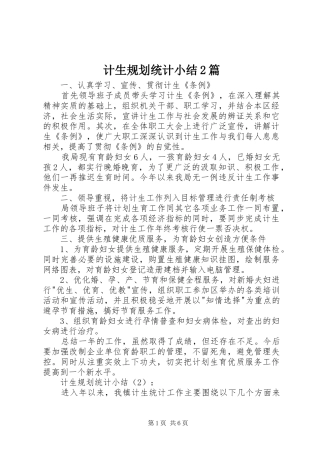 计生规划统计小结2篇