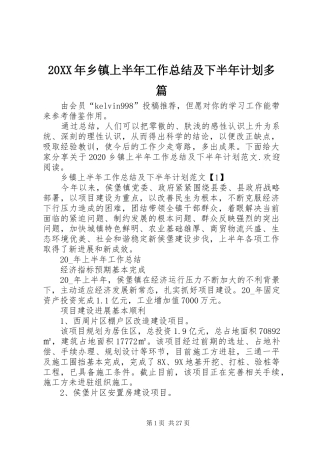 20XX年乡镇上半年工作总结及下半年计划多篇