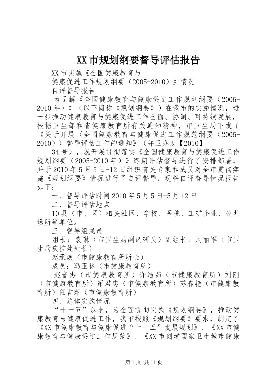 XX市规划纲要督导评估报告 _第1页