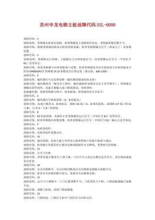 苏州申龙电梯主板故障代码SSL-6000