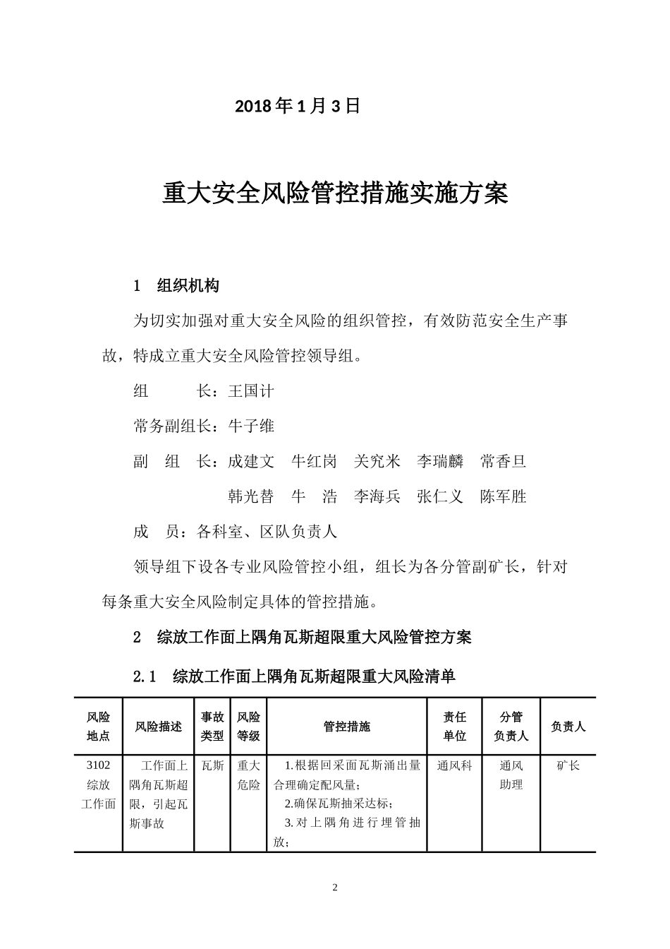 煤矿2018重大安全风险管控措施实施方案_第2页