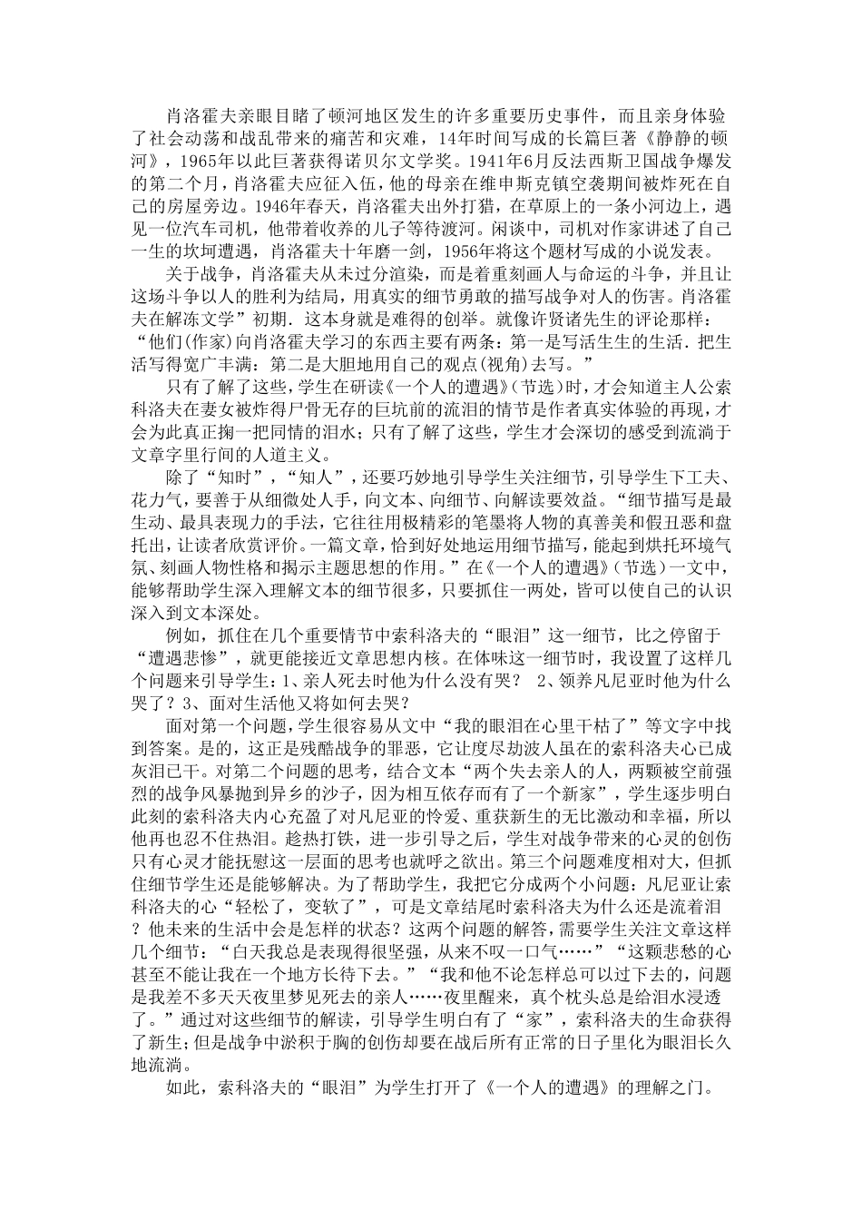 《一个人的遭遇》教后感（获奖）__第2页