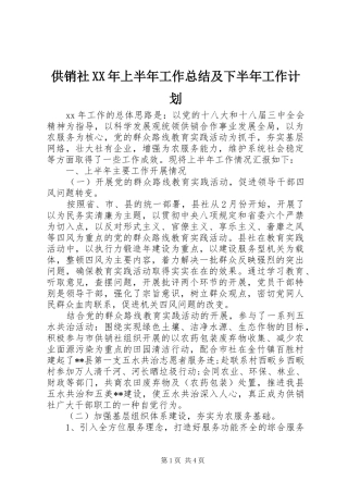 供销社XX年上半年工作总结及下半年工作计划 