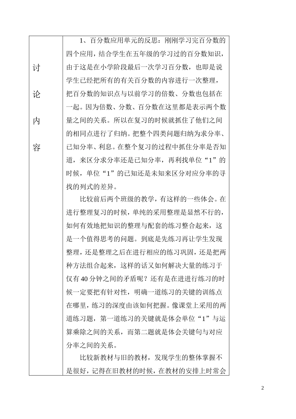 小学数学集体备课记录表_第2页