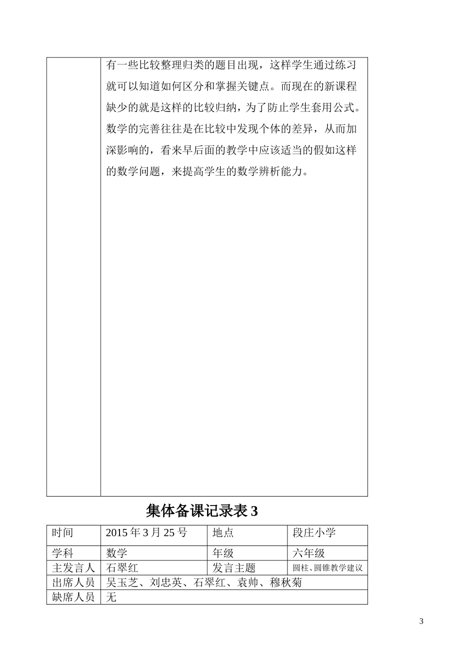 小学数学集体备课记录表_第3页