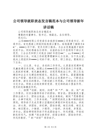 公司领导就职表态发言稿范本与公司领导新年讲话稿