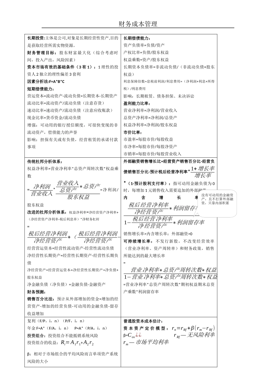 注会财务成本管理所有公式_第1页