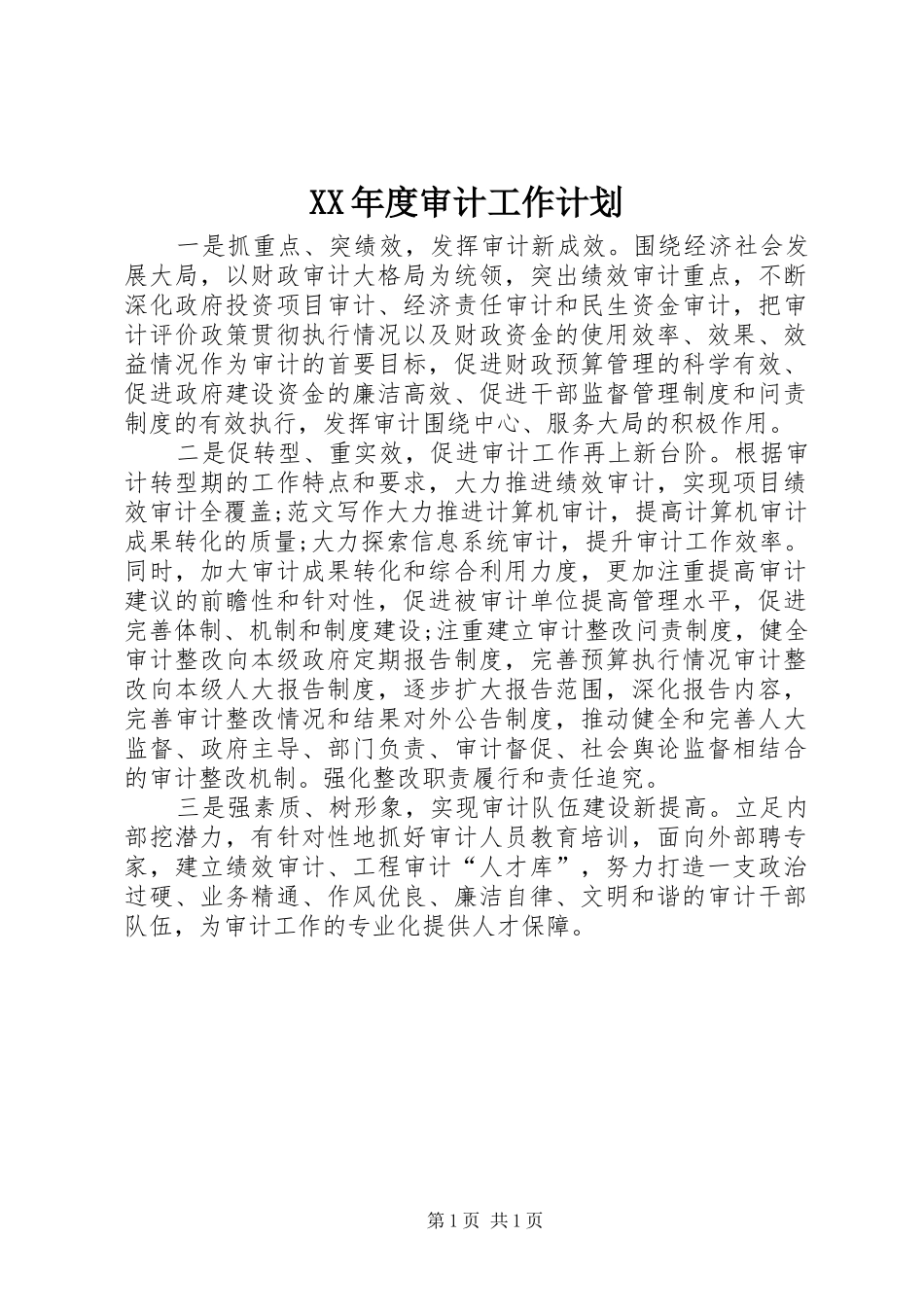 XX年度审计工作计划 _第1页