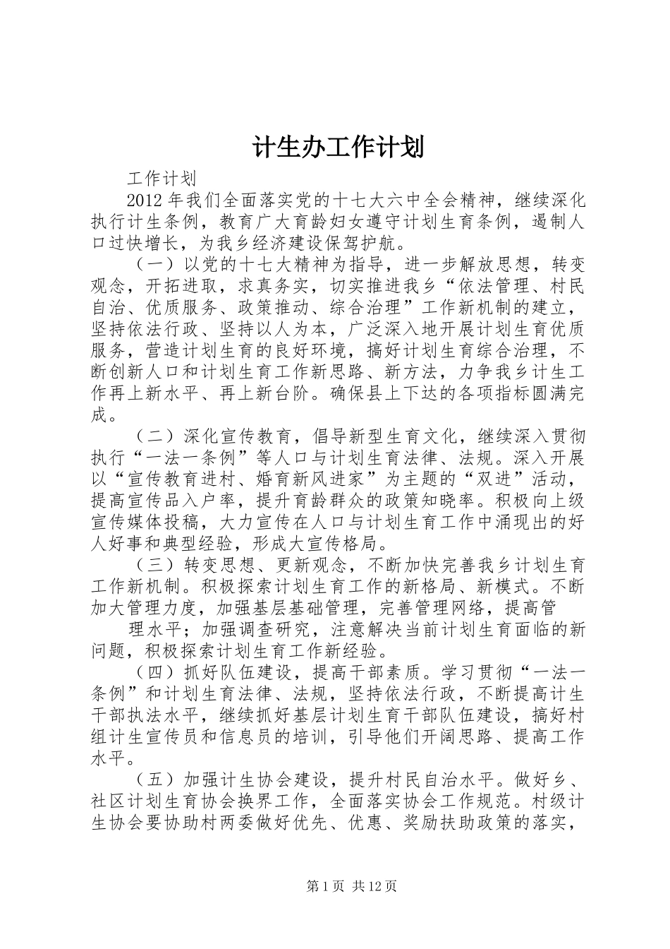计生办工作计划 _第1页