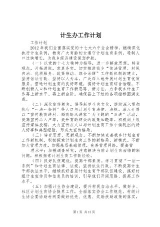 计生办工作计划 