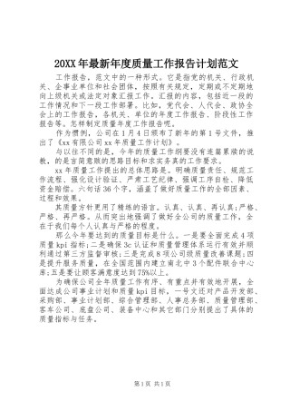 20XX年最新年度质量工作报告计划范文