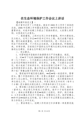 在生态环境保护工作会议上讲话