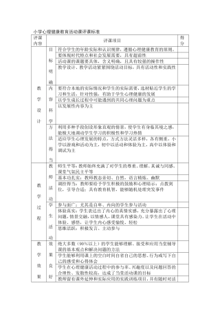 小学心理健康教育活动课评课标准