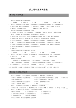 员工培训需求调查表 (2)