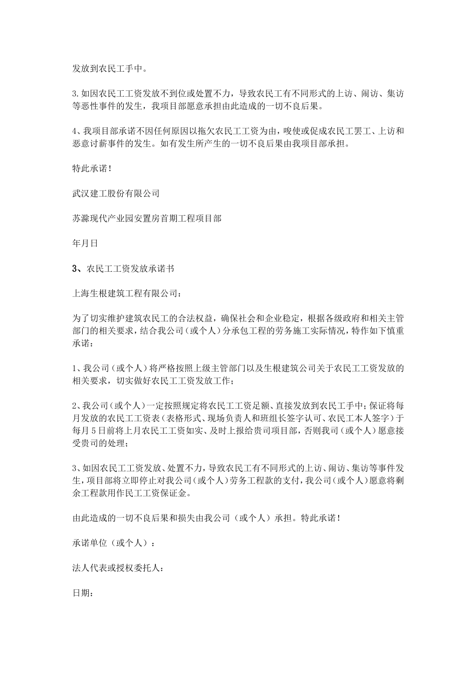 农民工工资发放承诺书_第2页