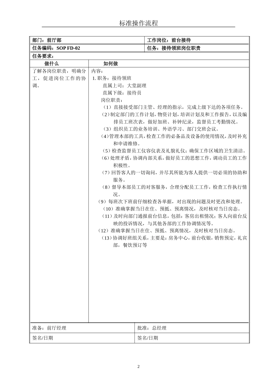 星级酒店标准操作流程SOP-前厅部(前台接待)_第2页