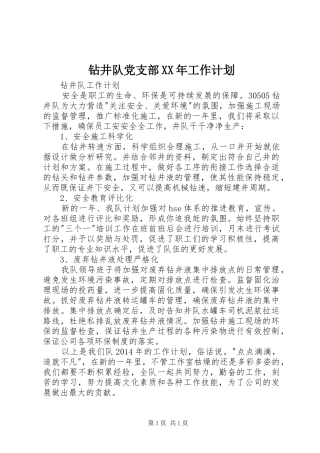 钻井队党支部XX年工作计划 