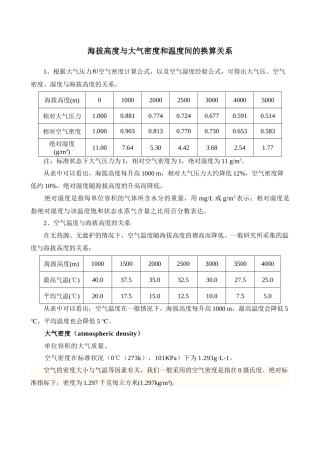 海拔与大气密度和温度间的换算关系