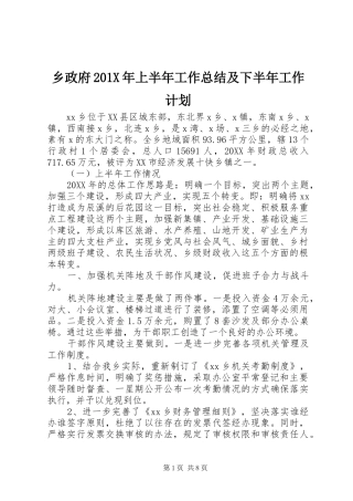 乡政府201X年上半年工作总结及下半年工作计划