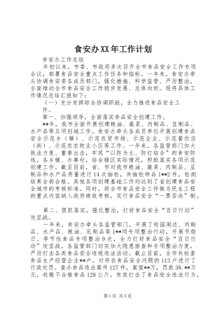 食安办XX年工作计划 