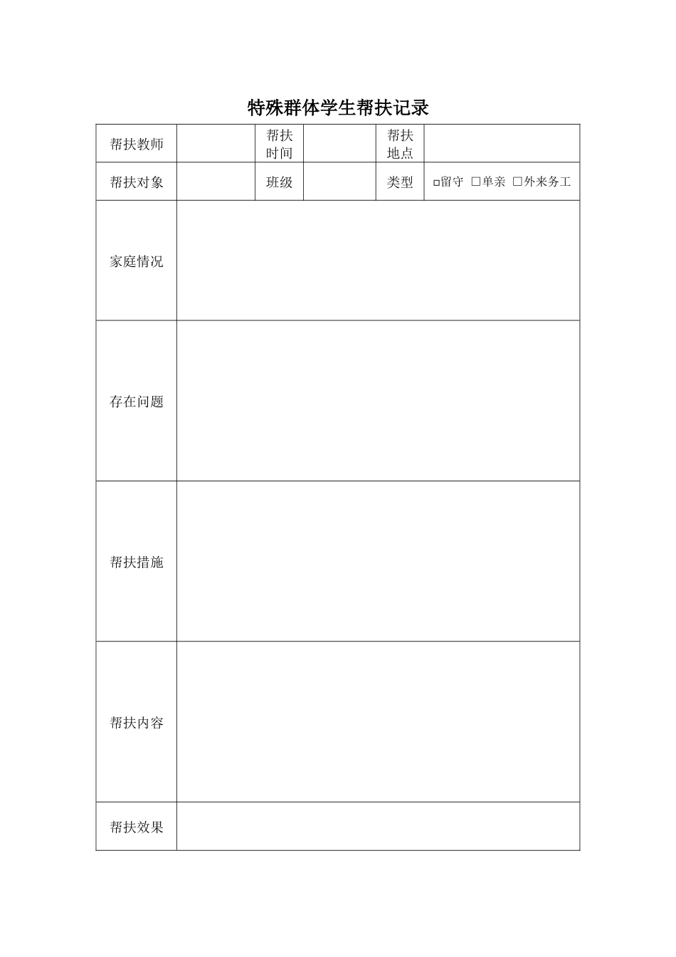 特殊群体学生帮扶记录表_第1页