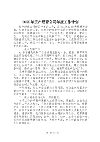 20XX年资产经营公司年度工作计划