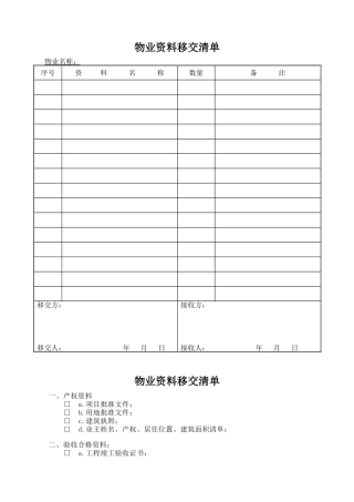 物业资料移交清单