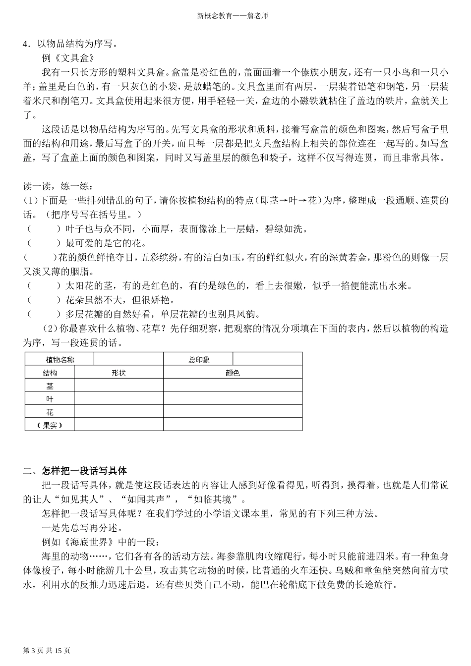 小学三年级作文基本功训练之写段训练_第3页
