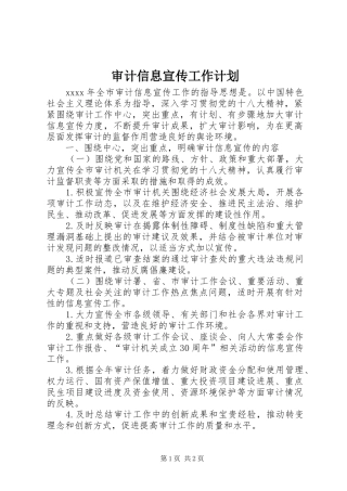 审计信息宣传工作计划 