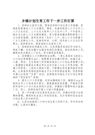 乡镇计划生育工作下一步工作打算 