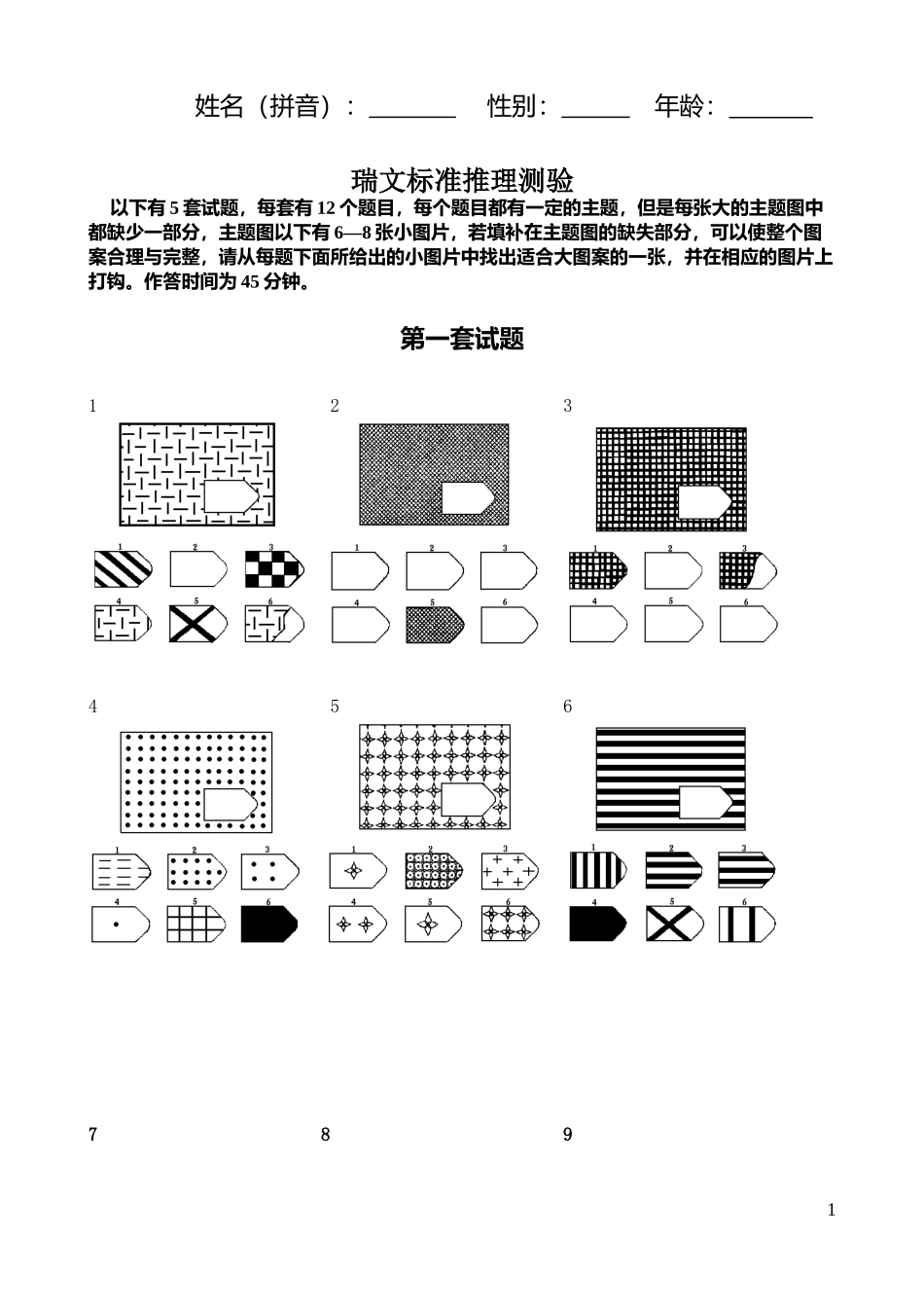 瑞文标准推理测验(网上下载)_第1页