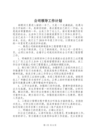 公司领导工作计划 