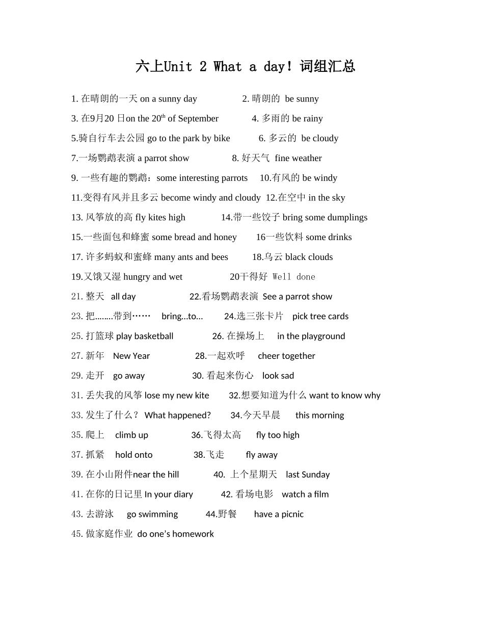 六上Unit2词组_第1页