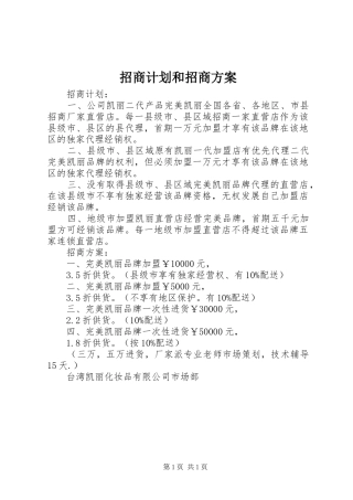 招商计划和招商方案 