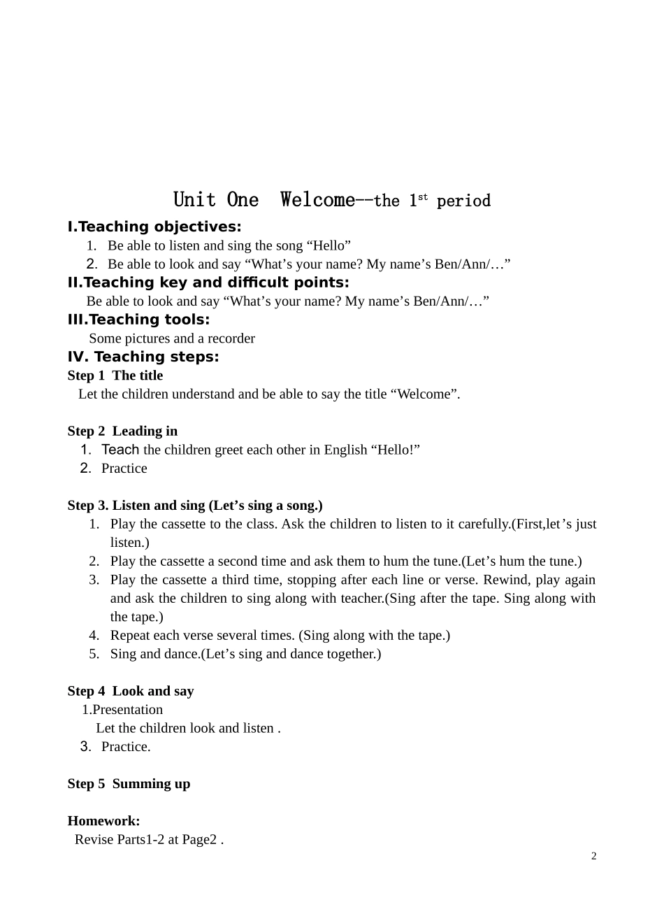 一年级（上）WesingUnit1教案_第2页