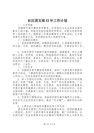 社区团支部XX年工作计划 