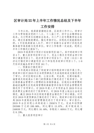区审计局XX年上半年工作情况总结及下半年工作安排 