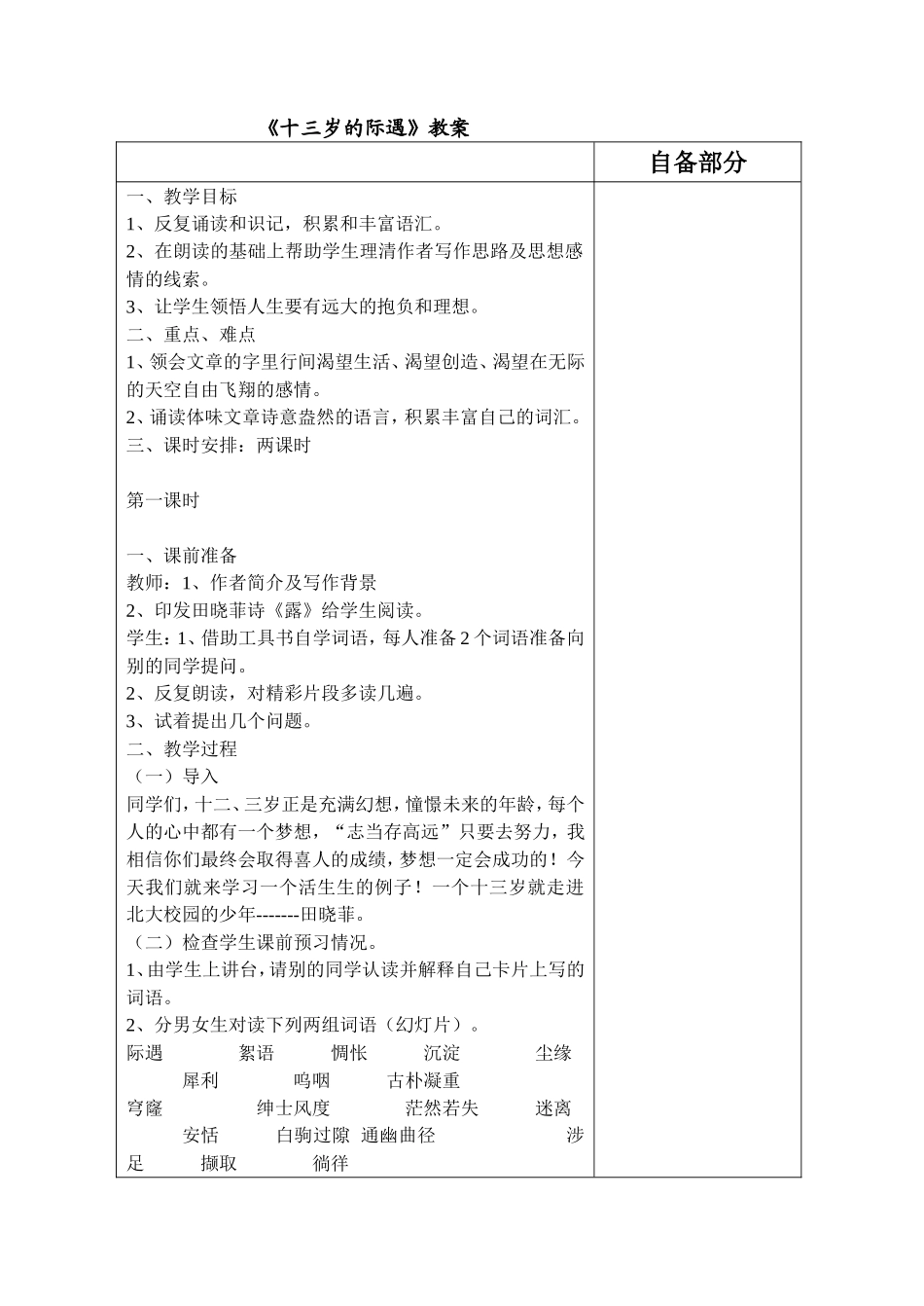 《十三岁的际遇》教案_第1页