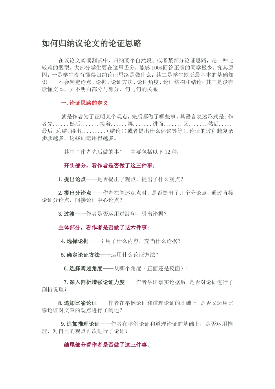 如何归纳议论文的论证思路_第1页