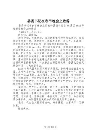 县委书记在春节晚会上致辞