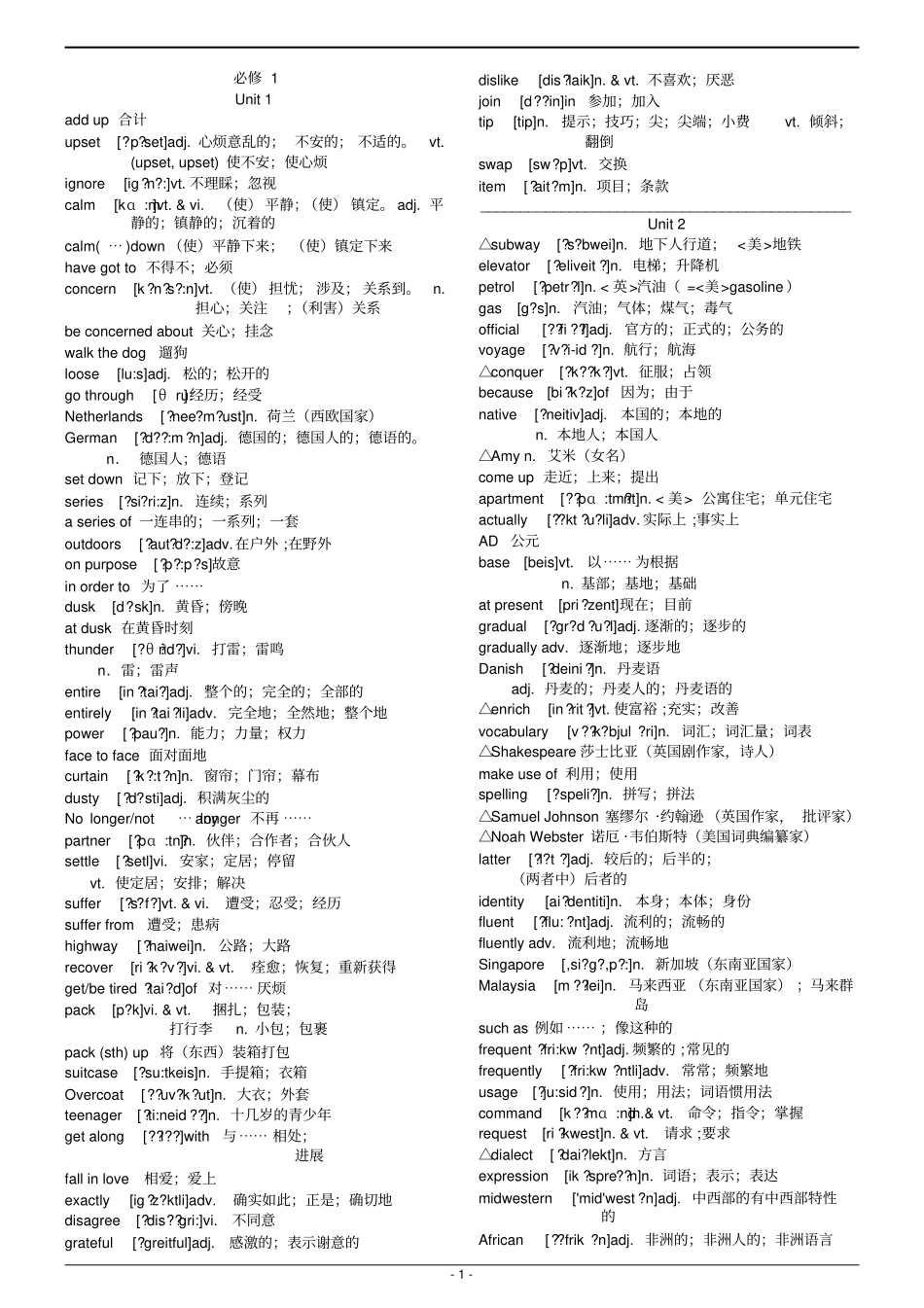 人教版高中英语单词表含音标汇总_第1页