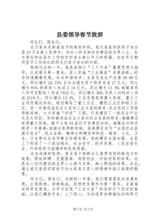 县委领导春节致辞