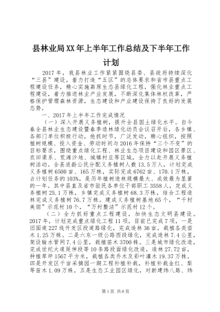 县林业局XX年上半年工作总结及下半年工作计划 
