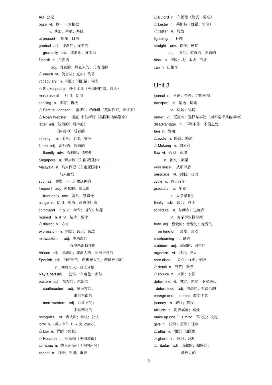 人教版高中英语单词表必修选修8打印专用汇总_第3页