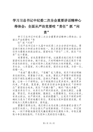 学习习总书记中纪委二次全会重要讲话精神心得体会：全面从严治党要咬“责任”抓“问责”