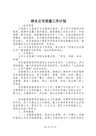 排水公司党建工作计划 