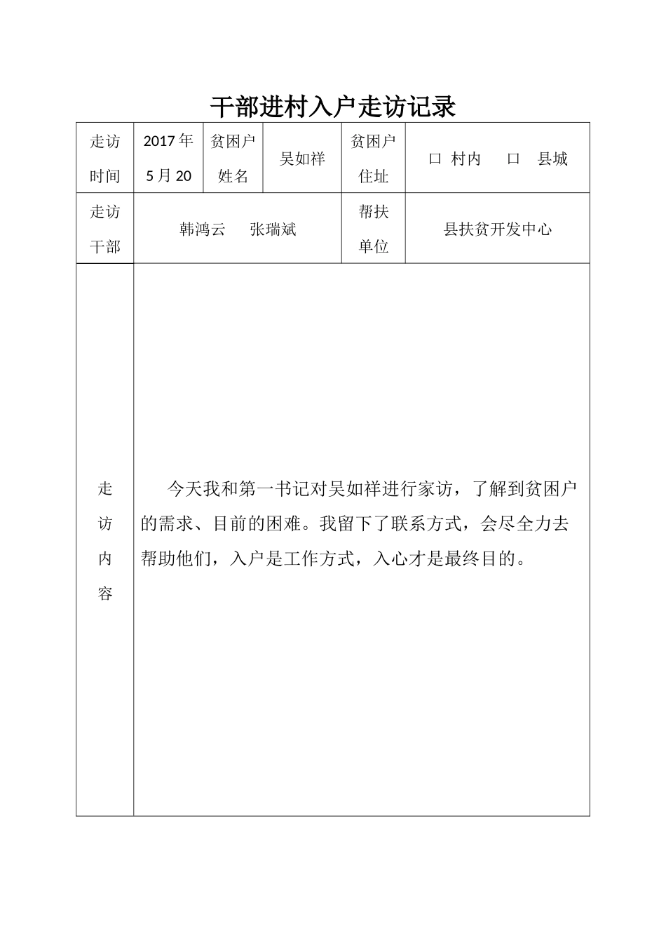 走访记录表韩鸿云_第1页