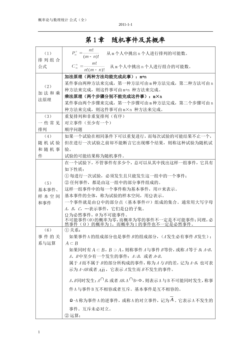 概率统计公式大全_第1页