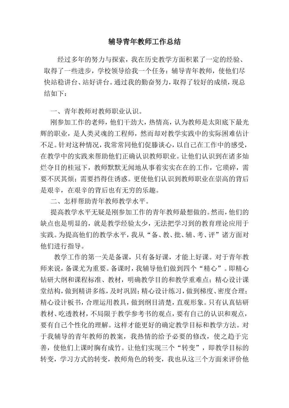 辅导青年教师工作经验总结_第1页