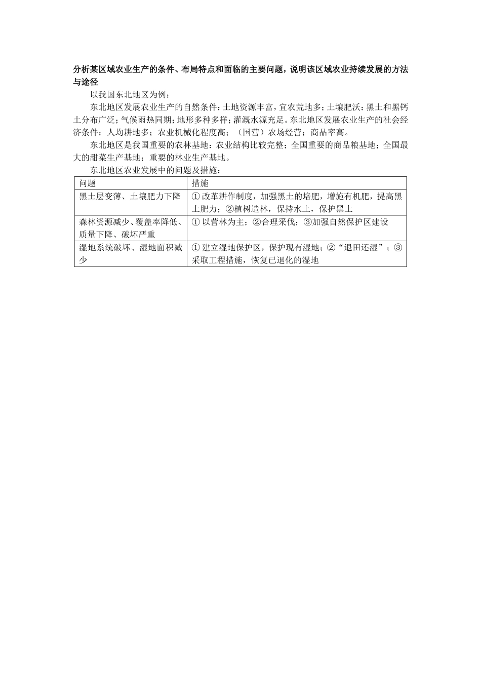 析某区域农业生产的条件、布局特点和面临的主要问题，说明该区域农业持续发展的方法与途径_第1页